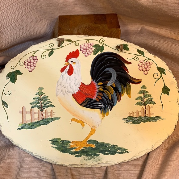 Hand painted Rooster on stone w/leather loop - Picture 11 of 11